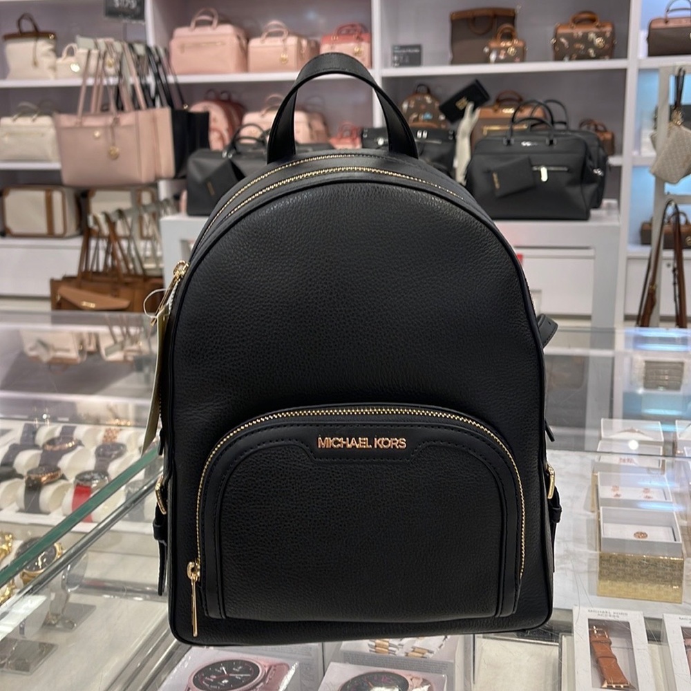 MICHAEL KORS Jaycee Medium zip pocket Pebbled Leather Backpack BLACK color - Picture 14 of 16
